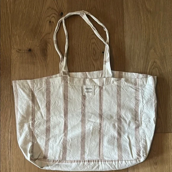Final price Tensira X Sezane Cream and Tan Canvas Tote Bag - Picture 1 of 4